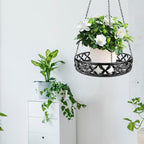 Plant Hanger, 2pcs Metal Hanging Plant Shelf Decorative Planter Flower Pots Holder for Indoor Outdoor, Modern Plant Hanging Basket for Balcony Porch Garden Home Decor, Black