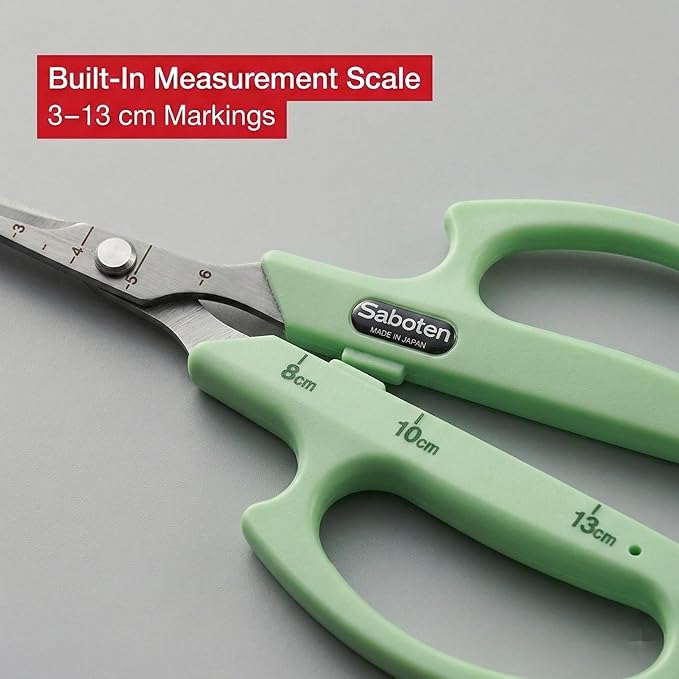 Saboten Stainless Steel Straight Blade Trimming Scissors Green PT-12 160mm Precision Gardening Bonsai and Floral Shears Made in Japan