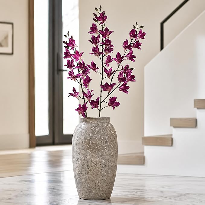 Larksilk 34" Purple Silk Dendrobium Orchid – Realistic Faux Orchid Stem with 17 Lifelike Flowers for Vases & Decor