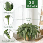 Set of 2 Large Artificial Boston Fern Plants, 48" Giant Faux Ferns with 33 Realistic Fronds, UV Resistant Fake Greenery for Outdoor Porch, Hanging Basket, Patio & Indoor Home Garden Decor
