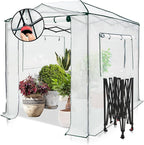 EAGLE PEAK 8x6 Portable Walk in Greenhouse, Pop Up Indoor Outdoor Greenhouse, Green House Kit with Zippered Roll-Up Doors and Windows, PE Cover, Clear/White