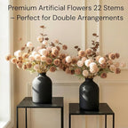 22pcs Artificial Beige & Brown Kiku Flowers with Eucalyptus Stems Bulk, Faux Silk Mum Pom Poms for Vase, Modern Farmhouse Boho Home Decor, Realistic Floral Centerpiece for Kitchen & Living Room