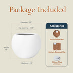 16" H x 20" D Premium Globo Fiberstone Round Planter with Drainage Hole, Smooth Finishes, Weather Resistant for Indoor and Outdoor Use, Included 2 Extra Coco Mats (White, 13.5" Pot Opening)