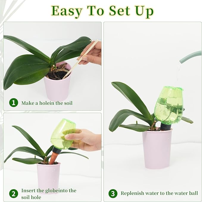 6pcs Plant Self Watering Globes, Plastic Water Bulbs Top Fill, 12.3 oz Plant Watering Devices System Slow Release Terracotta, Water Spikes Stakes for Indoor (Green-6pack)