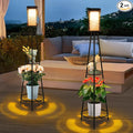 Aialun Outdoor Solar Floor Lamps with USB Charging, 45.67 Inch Tall Double Plant Stand Outside Floor Lamps, Warm & White 3 Modes Standing Decor Lights for Patio, Porch, Deck, Yard, Garden, 2 Pack