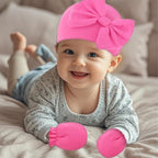 Newborn Baby Hats Mittens Sets Bow Infant Caps Gloves No Scratch Mitten Beanie Set for 0-6 Months Girls