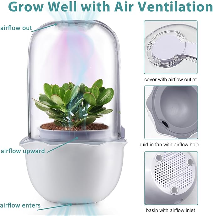 Venus Fly Trap Terrarium Pot with Timer Grow Light&Fan,Plant Terrarium kit for Moss&Cactus,Smart Planter for Carnivorous Plants&Butterwort,Mother's Day Birthday Gifts for Women Garden Lover(no Plant)