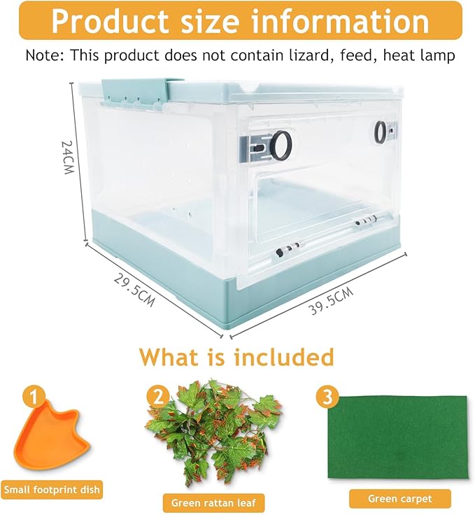 RunDuck Travel Portable Foldable Terrarium Kits for Reptiles -Heat-Resistant Material, Easy to Move with Wheels, Includes Plant, Feeding Bowl, and Carpet for Snakes, Lizards, Tortoises, and Leopard