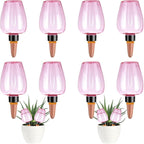 8 Pcs Plant Watering Globes Self Watering Planter Insert Plants Top Fill Water Device Plastic Water Bulbs Slow Release Terracotta for Plants, Pink