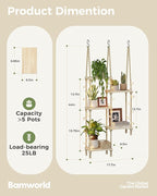 Bamworld Hanging Shelves with Grow Light Plant Hanger Indoor Window Plant Shelves Wood Plant Wall Shelf Window Sill Plant Shelf Indoor Hanging Plant Stand Living Room Decor Garden Boho Decor
