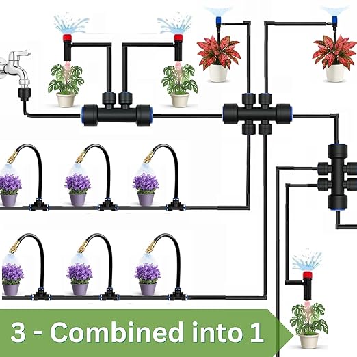 240FT Drip Irrigation System for Garden: 1/2" Quick Connect PE Tubing Automatic Water Sprinkler Kit Adjustable Misting Part 1/4" Watering Hose for Outdoor Raised Bed Plants Flower Yard Greenhouse