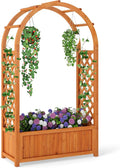 HAPPYGRILL Raised Garden Bed with Trellis, Wooden Elevated Planter Box w/Ached Roof & Detachable Bottom Panels, Liner, Drainage, Indoor Outdoor Wood Planter for Climbing Plants Vine Flower (1)