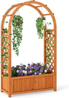 HAPPYGRILL Raised Garden Bed with Trellis, Wooden Elevated Planter Box w/Ached Roof & Detachable Bottom Panels, Liner, Drainage, Indoor Outdoor Wood Planter for Climbing Plants Vine Flower (1)