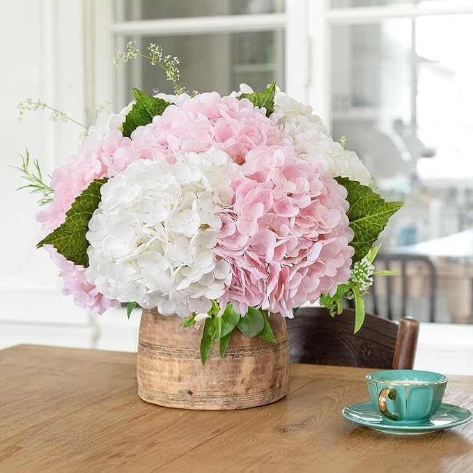 ZYTUYO Pink Hydrangea Artificial Flower 3 PCS 21in Real Touch Large Hand Feel Moisturizing Latex Flower Head with Long Stem for Wedding Decor Home Floral Arrangement Table Centerpieces