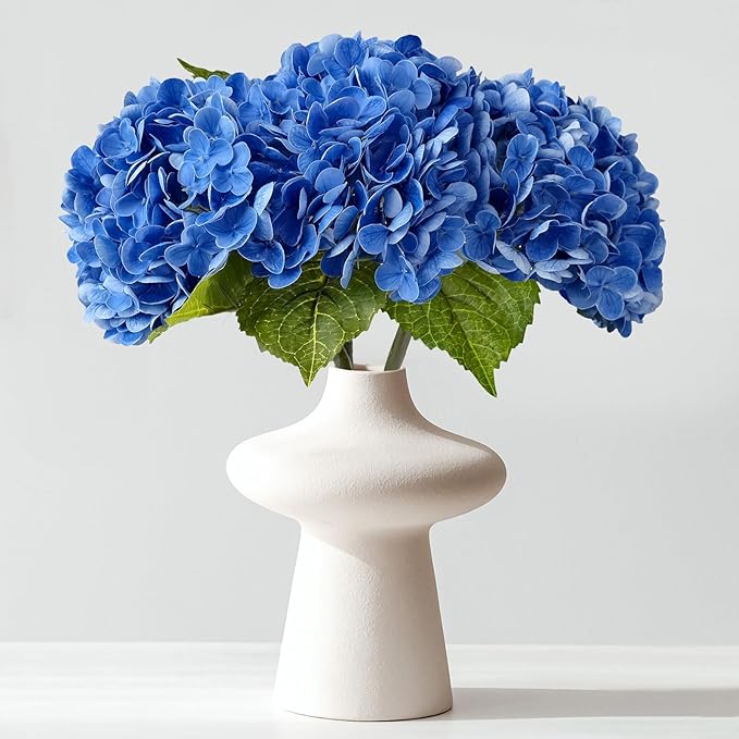 ZYTUYO 3 PCS Dark Blue Hydrangea Real Touch Artificial Flowers 21'' Latex Large Hydrangea with Long Stems for Wedding Table Centerpieces Indoor Kitchen Spring Home Decor Outdoor Porch