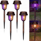 Qualirey 4 Pcs Solar Mosquito Zapper Outdoor Waterproof Solar Powered Bug Zapper Outdoor Mosquito Killer Lamp Trap Repellent Light for Garden Yard Insect (Purple and Warm Light,Bronze)