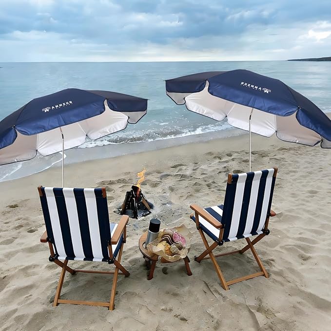 AMMSUN XL Chair Umbrella with Universal Clamp Adjustable 47 inches and 360-degree Swivel UPF 50+, Portable Clamp on Camping or Beach Chair, Stroller, Wheelchair, Golf cart, Navy Blue, 2 PACK