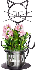 Marbrasse Plant Propagation Station, Cat Plant Terrarium with Metal Stand, Glass Planter Hydroponic Vase Birthday Gifts for Women Home Office Garden Decor Terrarium Supplies