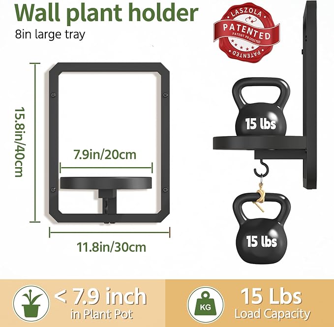 LASZOLA Plant Hangers Holder Wall Mount Indoor Window with 3 Grow Light, 3 Pack Floating Flower Stand Shelf with Hooks, Metal Picture Frame Hanging Planter Display Decor for Kitchen Bathroom, Black