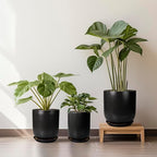 Ceramic Planter 10 Inch - Ceramic Pot for Indoor Plants Outdoor Plant Pot with Drainage Hole and Saucer Cylinder Flower Pot Black