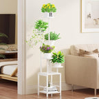 Homsorout Plant Stand Indoor with Grow Light, 6-Tiered Tall Plant Stand Indoor, Metal Plant Shelf with Hanging Basket Hook and Adjustable Light, Ideal for Living Room, Garden, Round Patio white