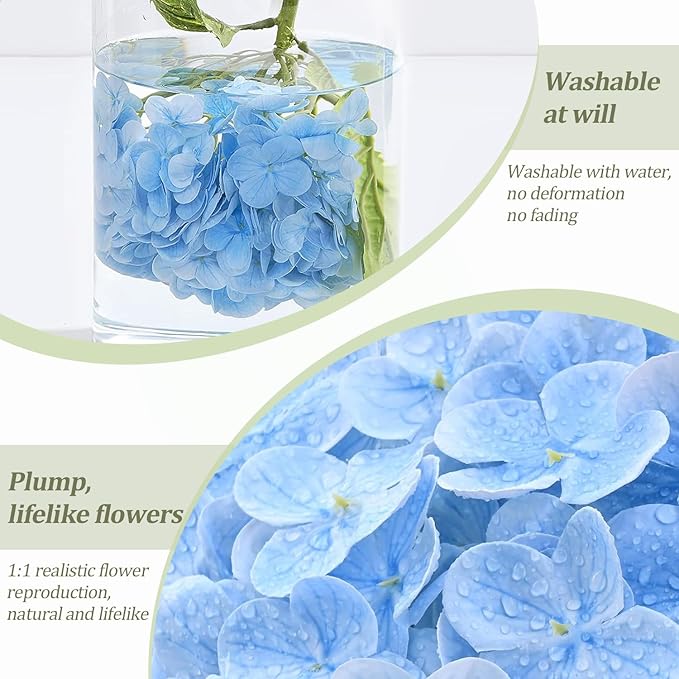 4Pcs Hydrangea Artificial Flowers Realistic Latex Texture for Spring Decoration Home Party Wedding Living Room Decoration 21''Blue