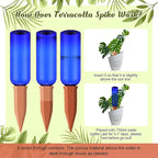 SiliFine 6 Sets Plant Watering Devices Include Terracotta Self Watering Spikes and 26 oz Plastic Bottles, Slow Release Vacation Insert Automatic Plant Waterer Device (Dark Blue and Terracotta)