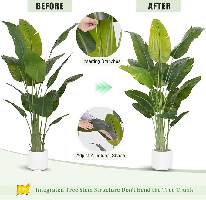 Artificial Bird of Paradise Plant 6.5Ft Tall Fake Tropical Palm Tree Large Fake Plants with 15 Silk Banana Leaves Faux Plant Indoor Decor Trees White Pot for Home Bedroom Living Room Office