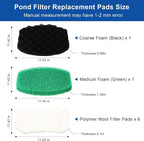 Pond Filter Pads Replacement for Aquagarden Inpond 5 in 1 600 and 6 in 1 900 Gallon Model, Foam Filters Sponge Set and Polymer Wool Pad for Outdoor Ponds Pump Filtration Maintenance Kit (Large, 8PCS)