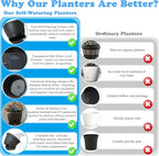 SUN-E 10 Inch Self Watering Planter Pots 3Pack-Dark Brown Realistic Wood Grain with Water Level Indicator, Drainage Holes&Saucer Whiskey Barrel Planters Plastic Flower Pots,Plants & Decor Not Included