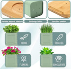 LemonRoad 6 Pcs Indoor Herb Planter Window Herb Pots for Kitchen with Drainage Hole and Bamboo Tray Farmhouse Metal Garden Planter Pot with DIY Label Mom Plant Gift(Sage Green,Square)