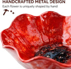 Handmade Metal Flower Garden Stake Bird Bath, Hummingbird Feeder, Bee & Butterfly Puddler, Mini Pollinator Watering Station for Garden Patio Lawn Yard Decor, Rose red, 5PCS