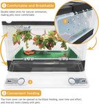 RunDuck Foldable Reptile Terrariums Kits with Plant, Feeding Bowl, Carpet, Easy to Carry, Easy to Move with Wheels, Heat-Resistant Material, Suitable for Lizard Tortoise Leopard Gecko (Black)