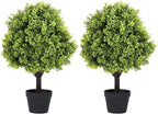 27“ Realistic Artificial Boxwood Topiary Trees Set of 2, Faux Plants Outdoor UV-Resistant, Fake Evergreen Bushes & Shrubs for Front Porch Outside Planter Decor