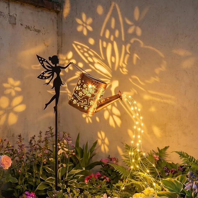 Solar Watering_Can Light, Garden Fairy Stake Lights, Featuring Metal Silhouette Garden Stake, Mother's Gift for Women, Outdoor Garden Lawn Path Yard Decor