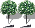 PATIO CHOICE Topiary Trees Artificial Outdoor Boxwood Ball Trees with Ground Spike Set of 2 22" Fake Outdoor Plants Faux Bushes and Shrubs Decorations for Outdoor Indoor Front Porch Garden
