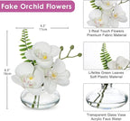 Oairse White Orchids Artificial Flowers Faux Orchids Arrangement in Clear Glass Vases Set of 3 Real Touch Phalaenopsis Orchid Flowers Small Fake Orchid Centerpiece for Dining Room Table