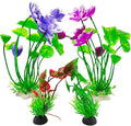 Hamiledyi 2 Pcs Artificial Lotus Flowers with Small Artificial Seaweed Plants Fish Tank Plastic Plants Decorations Purple and White-Purple Blossoms Artificial Water Plants Perfect for Aquarium Decor