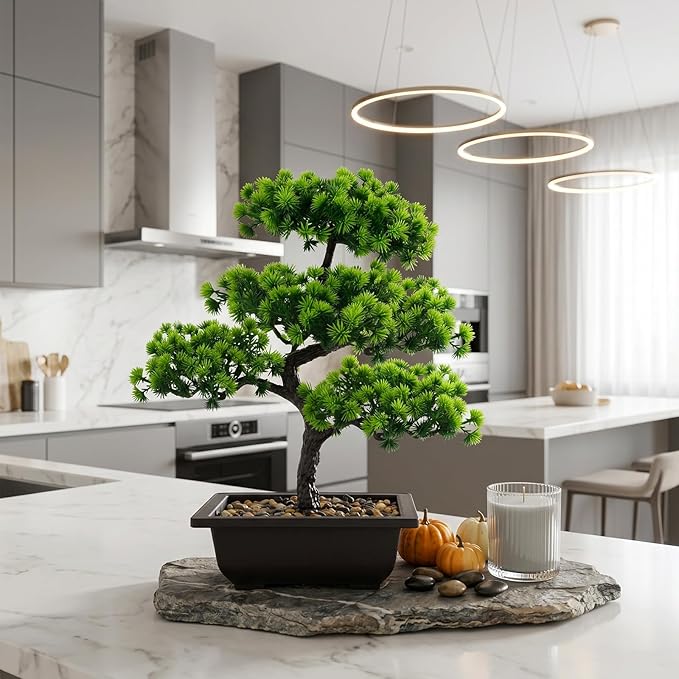 Artificial Bonsai Tree 15.8" Faux Juniper Bonsai Tree in Pot Realistic Fake Desk Plant Mini Bonsai Trees Small Japanese Decor for Bookshelf Table Office Bedroom Home Garden Indoor