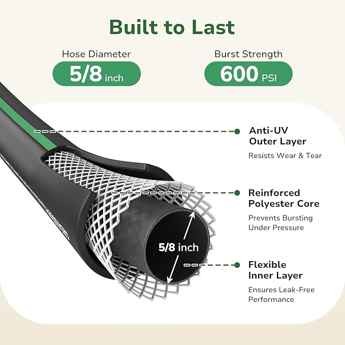 GreatBuddy Garden Hose 3ft, 5/8" Water Hose Heavy Duty, Flexible, Lightweight Hybrid Hose, Burst 600 PSI with Solid Brass Male to Female Fittings Leakproof Hose for Backyard, Garden
