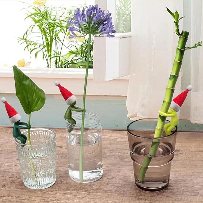 6PCS Plant Propagation Buddy, Plant Cutting Holders for Sprouts and Stems, Plant Supports Come with Colorful & Christmas Hats, Ideal for Decorating Indoor Garden and Propagation Station (Red)