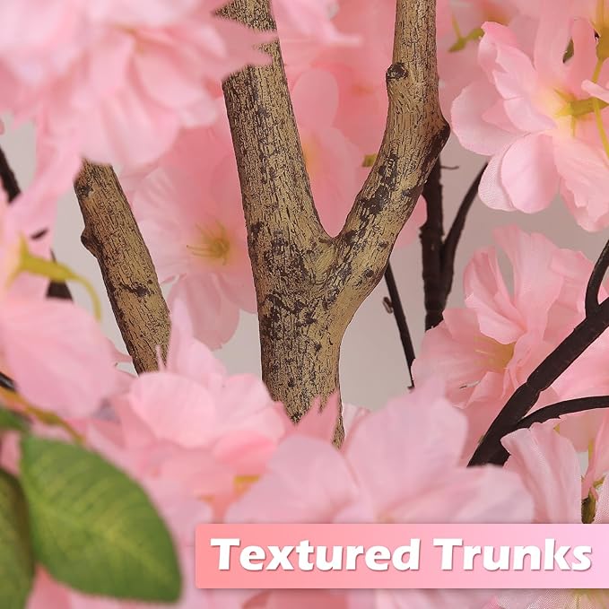 OUSHENG 2 Pack Artificial Cherry Blossom Tree, Fake Plants Indoor Decor, Faux Pink Sakura Flowers for Living Room Home House Entryway Bedroom Office Inside Decorations, 4FT