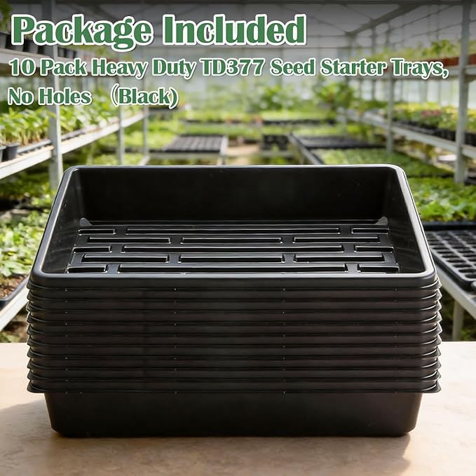 RooTrimmer 10 Pack Seed Starter Trays - Heavy Duty Plastic Flats, Fits 54 Cell Plug Tray, Seedling Tray for Carrying and Holding Plant Nursery Pot,Seed Germination & Plant Propagation (TD377)