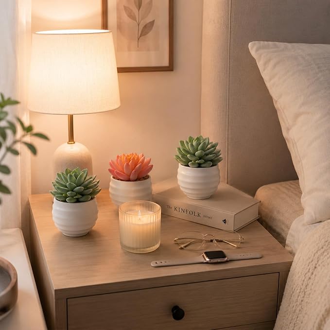 Tiita Artificial Faux Succulents in Pots Fake Plants Ceramic Arrangement Planter for Women Desk Small Mini Tiny Decoration for Home Office Desk Window
