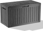 90 Gallon Waterproof Resin Deck Box, UV Resistant Outdoor Storage for Garden, Patio, Porch, Delivery, Striped Black