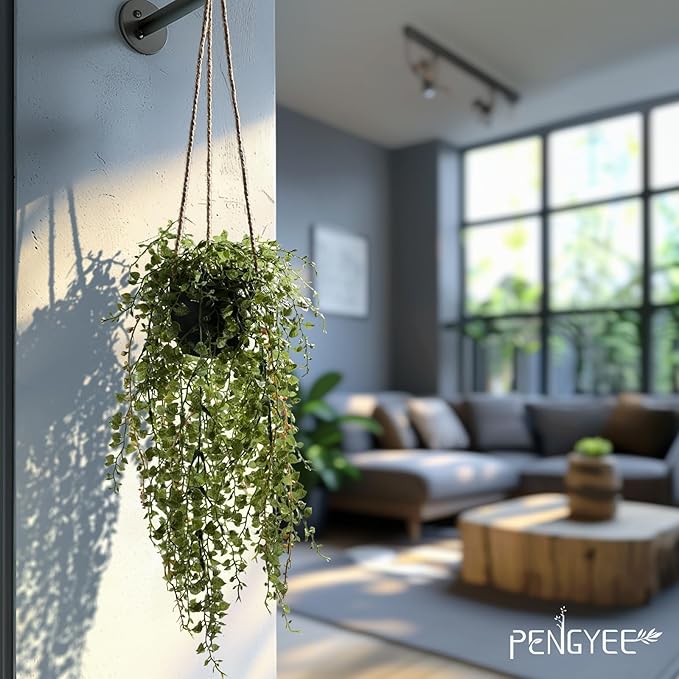 3 Packs Fake Hanging Plants with Black Pots, 18.5" Artificial Hanging Plants for Wall Decor, Fake Plants Mandala Vine Indoor/Outdoor for Home Bathroom Bedroom Kitchen Office Room Decor