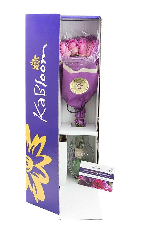 KaBloom PRIME NEXT DAY DELIVERY - Fall Collection - Bouquet of 18 Fresh Pink Roses with Vase Gift for Valentine.Gift for Birthday, Sympathy, Anniversary, Easter, Mother’s Day Fresh Flowers