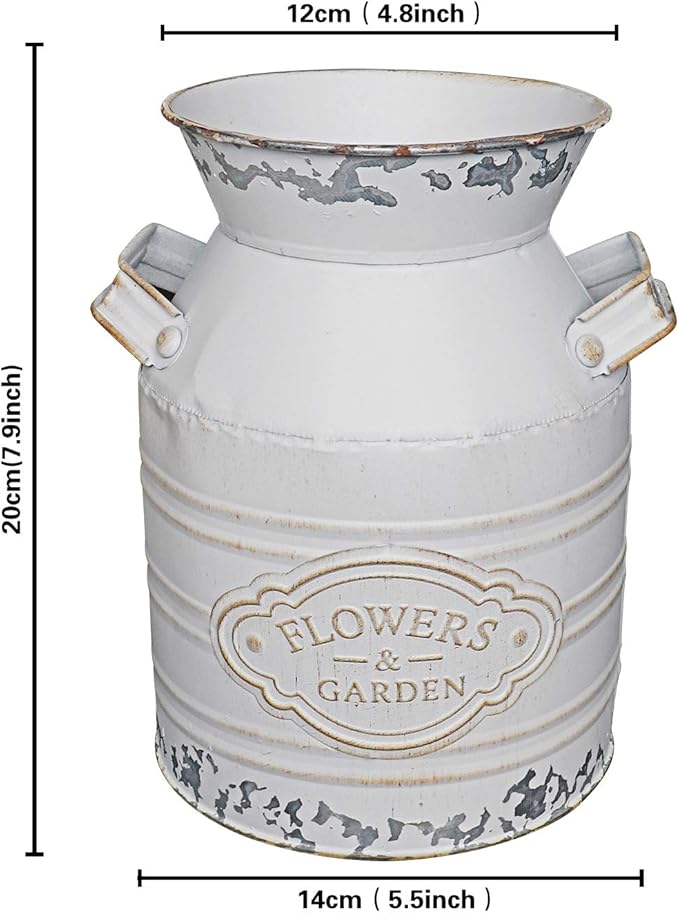Soyizom Rustic Galvanized Tin Milk Can Decorative White Jug Metal Bucket Flower Pitcher for Farmhouse Decor - Small,7.9"H