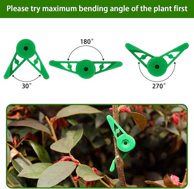 YBB 60 Pcs 360 Degree Adjustable Plant Clips, Plant Branches Bender Stem Trainer Clips for Low Stress Training (Green + White)