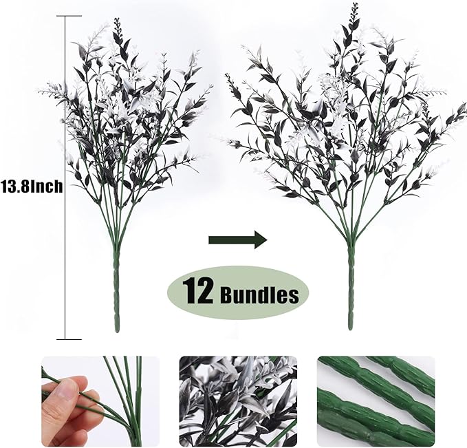 Artificial Plants Spring Black Artificial Outdoor Flowers UV Flowers Outdoor Artificial Greenery for flower arrangements Indoor Outside Hanging Plants Garden Porch Window Home Farmhouse Décor(B+W)